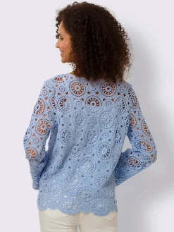 T-shirt à manches longues dentelle macramé décorative