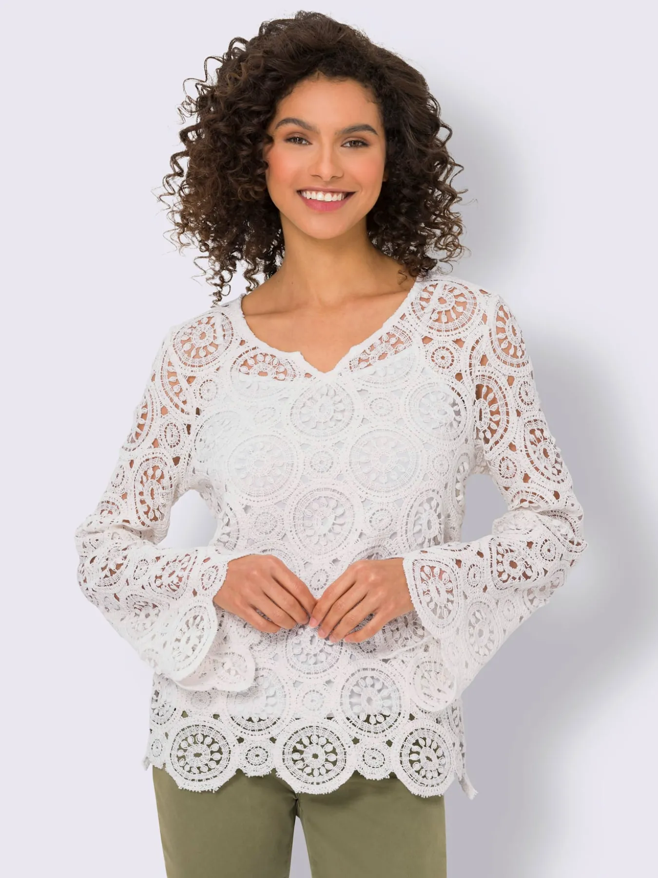 T-shirt à manches longues dentelle macramé décorative