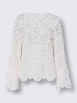 T-shirt à manches longues dentelle macramé décorative
