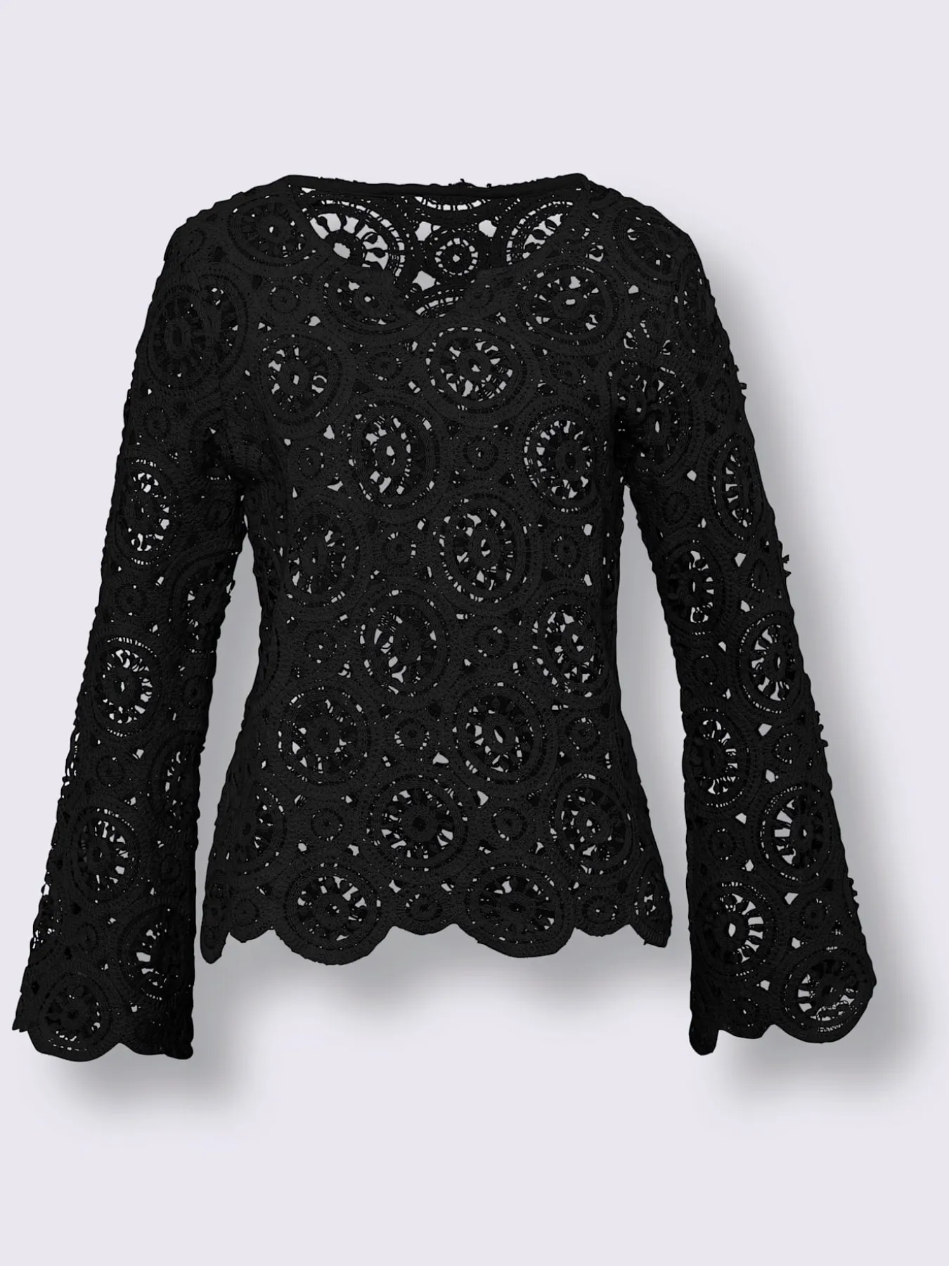 T-shirt à manches longues dentelle macramé décorative