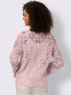 T-shirt à manches longues dentelle macramé décorative