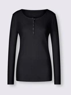 T-shirt à manches longues encolure avec patte de boutonnage
