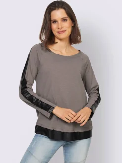 T-shirt à manches longues empiècements en imitation cuir