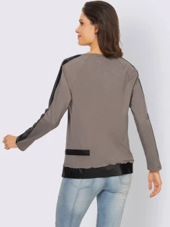 T-shirt à manches longues empiècements en imitation cuir