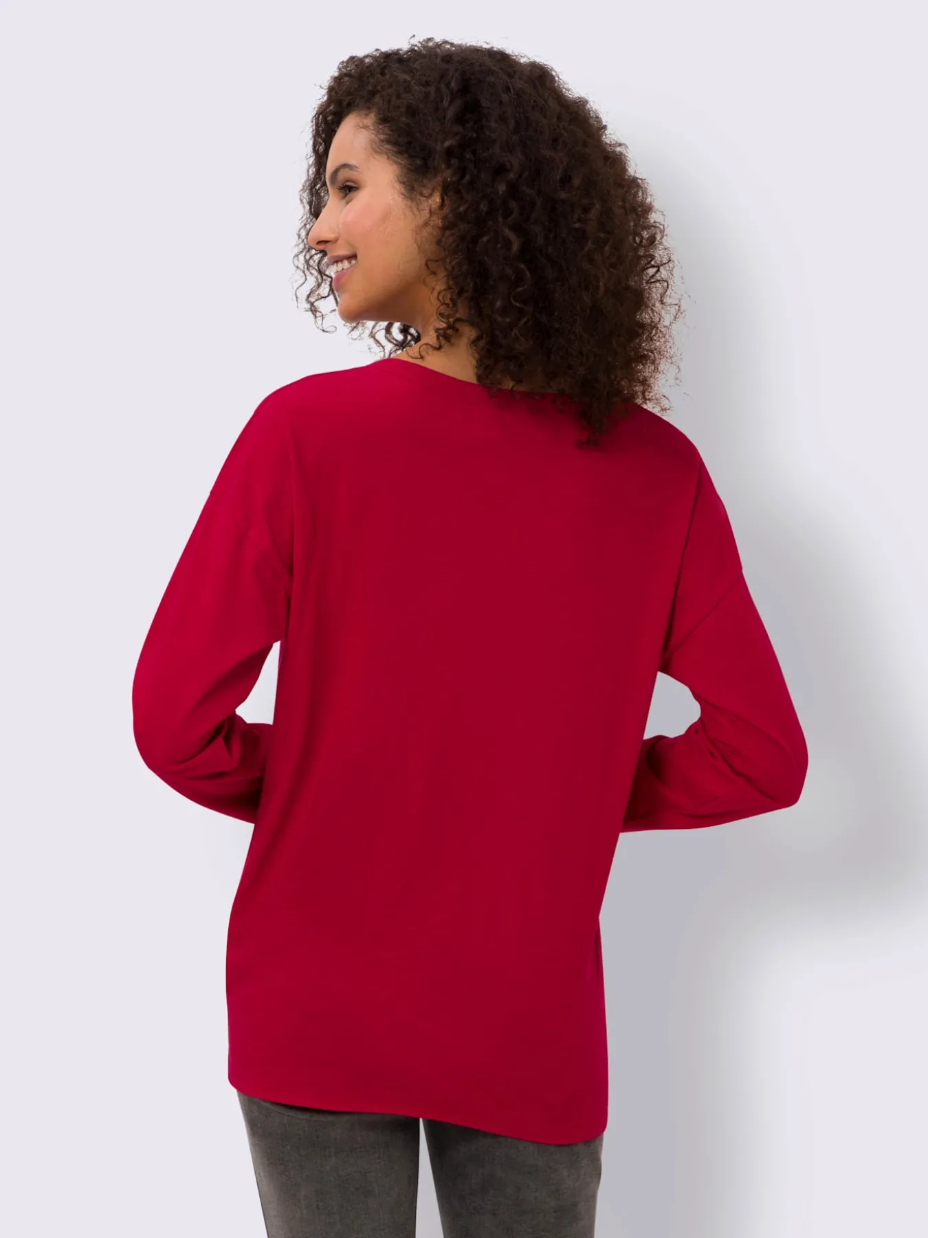 T-shirt à manches longues encolure en v avec patte de boutonnage décorative
