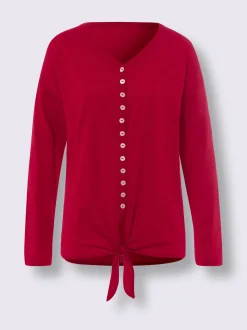 T-shirt à manches longues encolure en v avec patte de boutonnage décorative