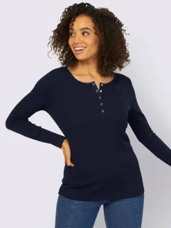 T-shirt à manches longues encolure avec patte de boutonnage