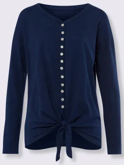 T-shirt à manches longues encolure en v avec patte de boutonnage décorative
