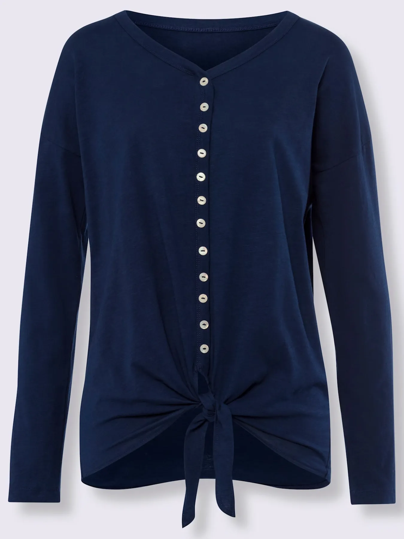 T-shirt à manches longues encolure en v avec patte de boutonnage décorative