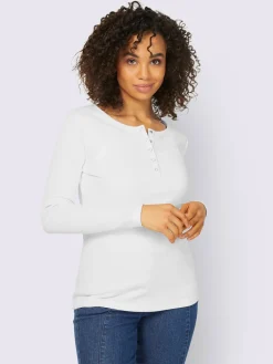 T-shirt à manches longues encolure avec patte de boutonnage