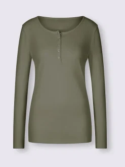 T-shirt à manches longues encolure avec patte de boutonnage