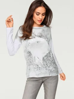 T-shirt à manches longues imprimé tendance à effet métallisé