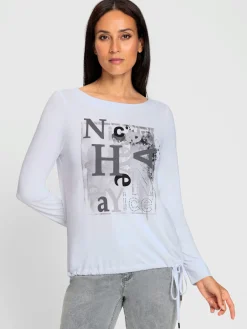 T-shirt à manches longues imprimé plaqué devant