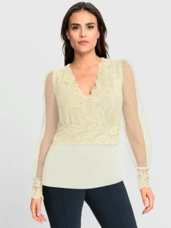 T-shirt à manches longues jolie dentelle sur l'encolure
