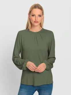 T-shirt à manches longues plis affinants à l'encolure