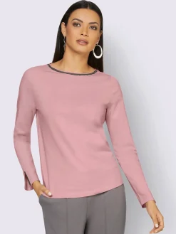 T-shirt à manches longues petites pierres fantaisie sur l'encolure