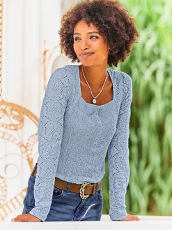 T-shirt à manches longues superbe empiècement en dentelle
