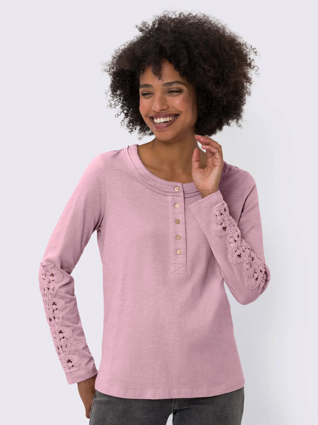 T-shirt à manches longues superbe empiècement en dentelle