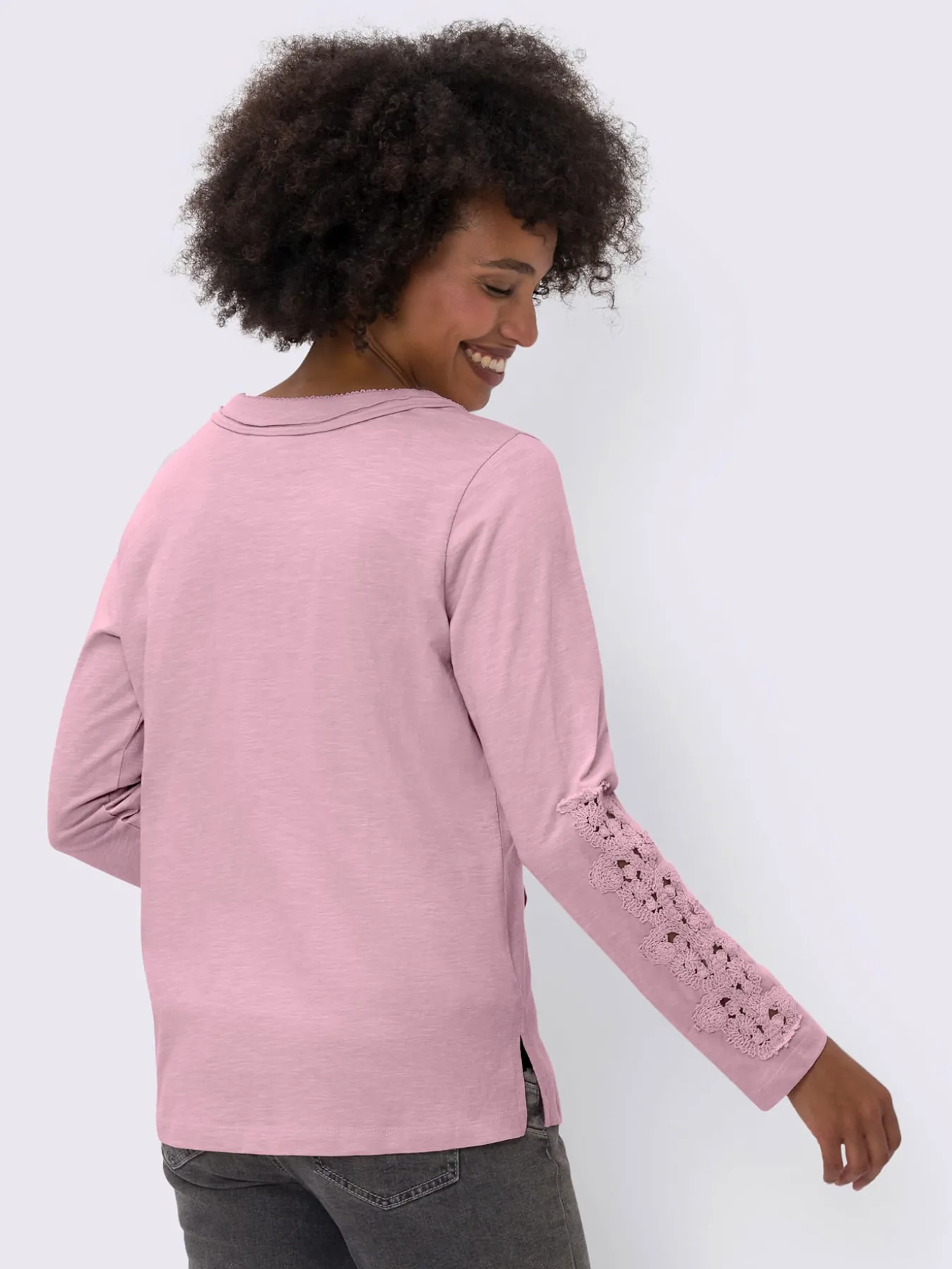 T-shirt à manches longues superbe empiècement en dentelle