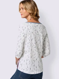 T-shirt à motif original boutonnière col et fentes