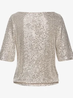 T-shirt à paillettes t-shirt brillant décontracté avec large encolure ronde