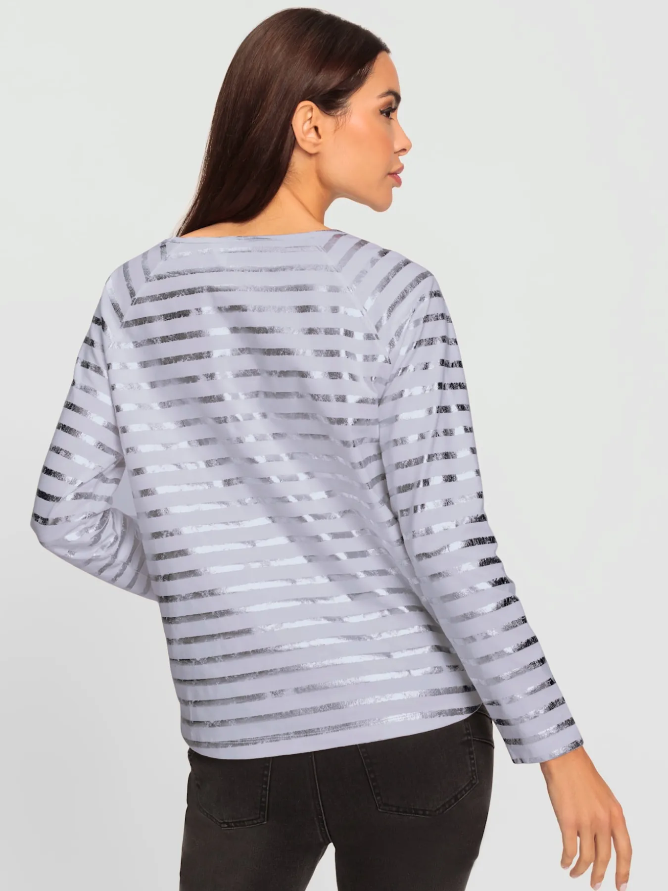 T-shirt à rayures imprimé feuille brillant