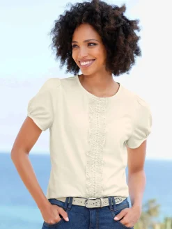T-shirt bande en dentelle cousue