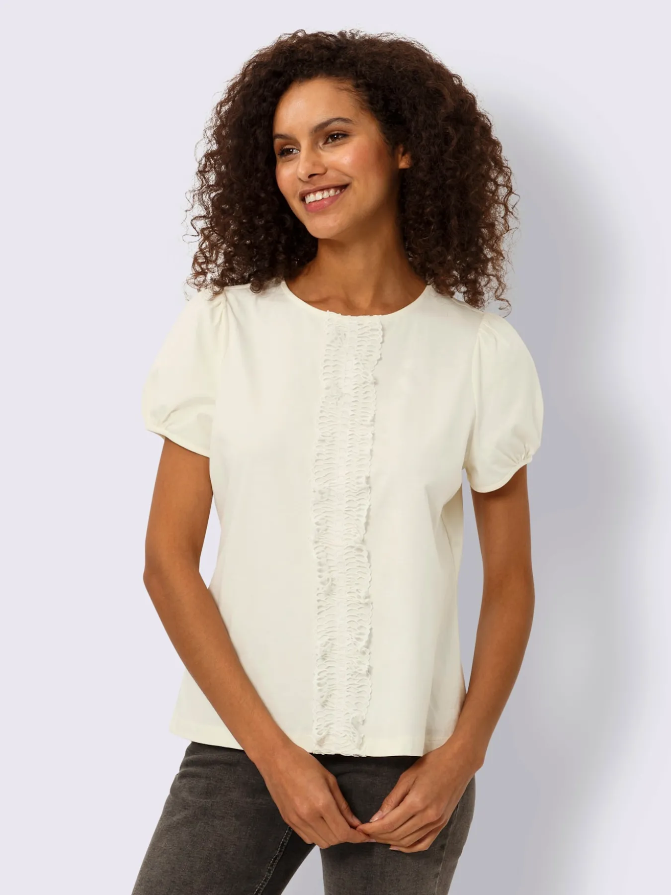 T-shirt bande en dentelle cousue