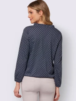 T-shirt col en v volantée manches longues avec ourlet élastique