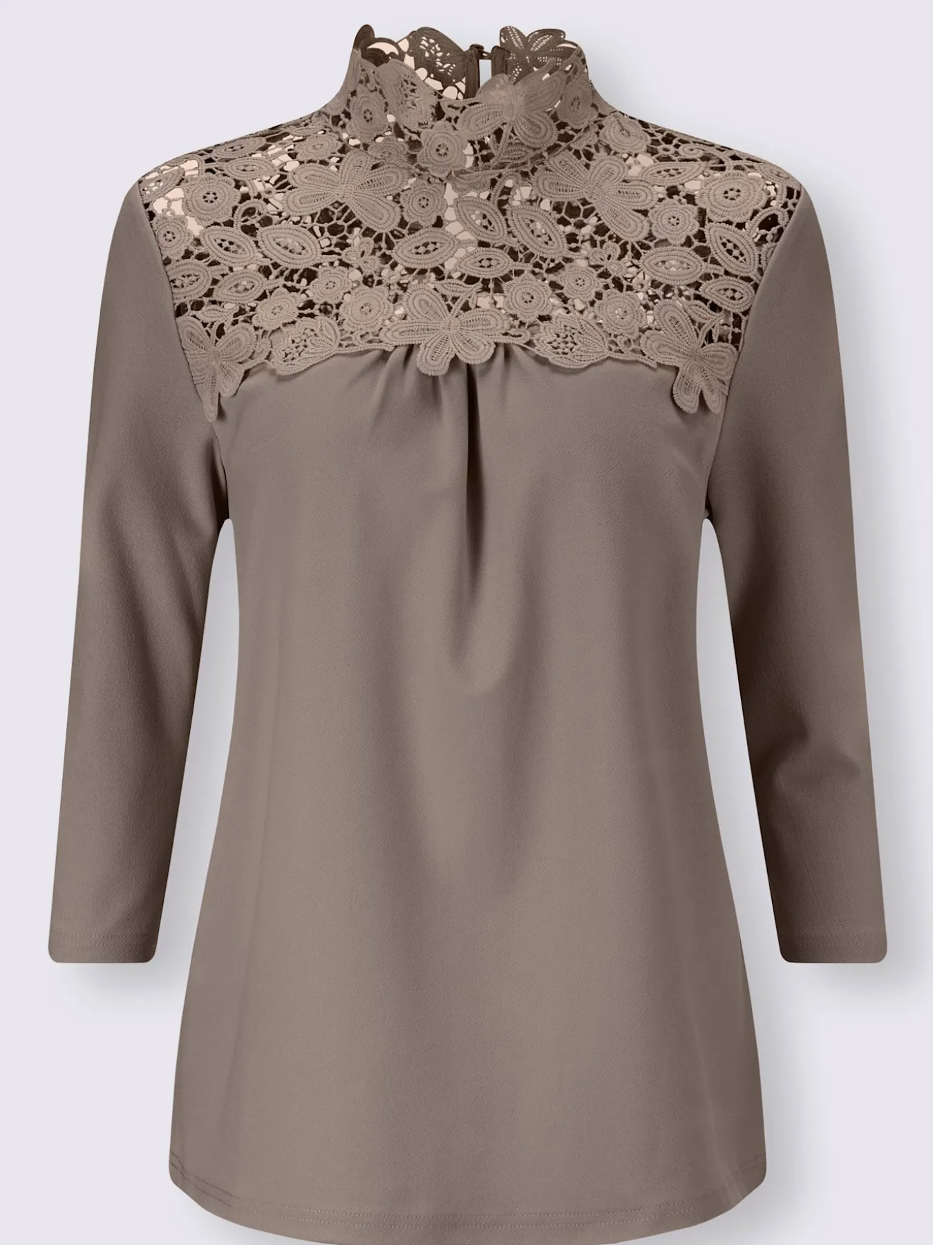 T-shirt col montant orné dentelle florale brodée