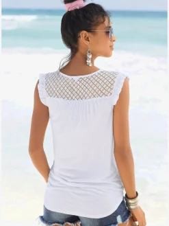 T-shirt de plage encolure avec fente et lien à nouer