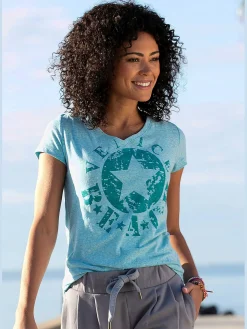 T-shirt de plage imprimé devant sur le côté pour un look vintage tendance