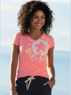T-shirt de plage imprimé devant sur le côté pour un look vintage tendance