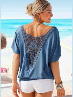 T-shirt de plage joli détail crochet au dos