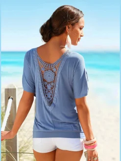T-shirt de plage joli détail crochet au dos
