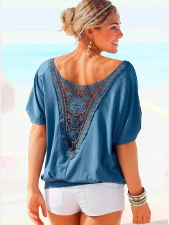 T-shirt de plage joli détail crochet au dos