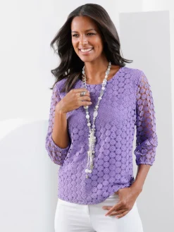 T-shirt en dentelle dentelle aux manches
