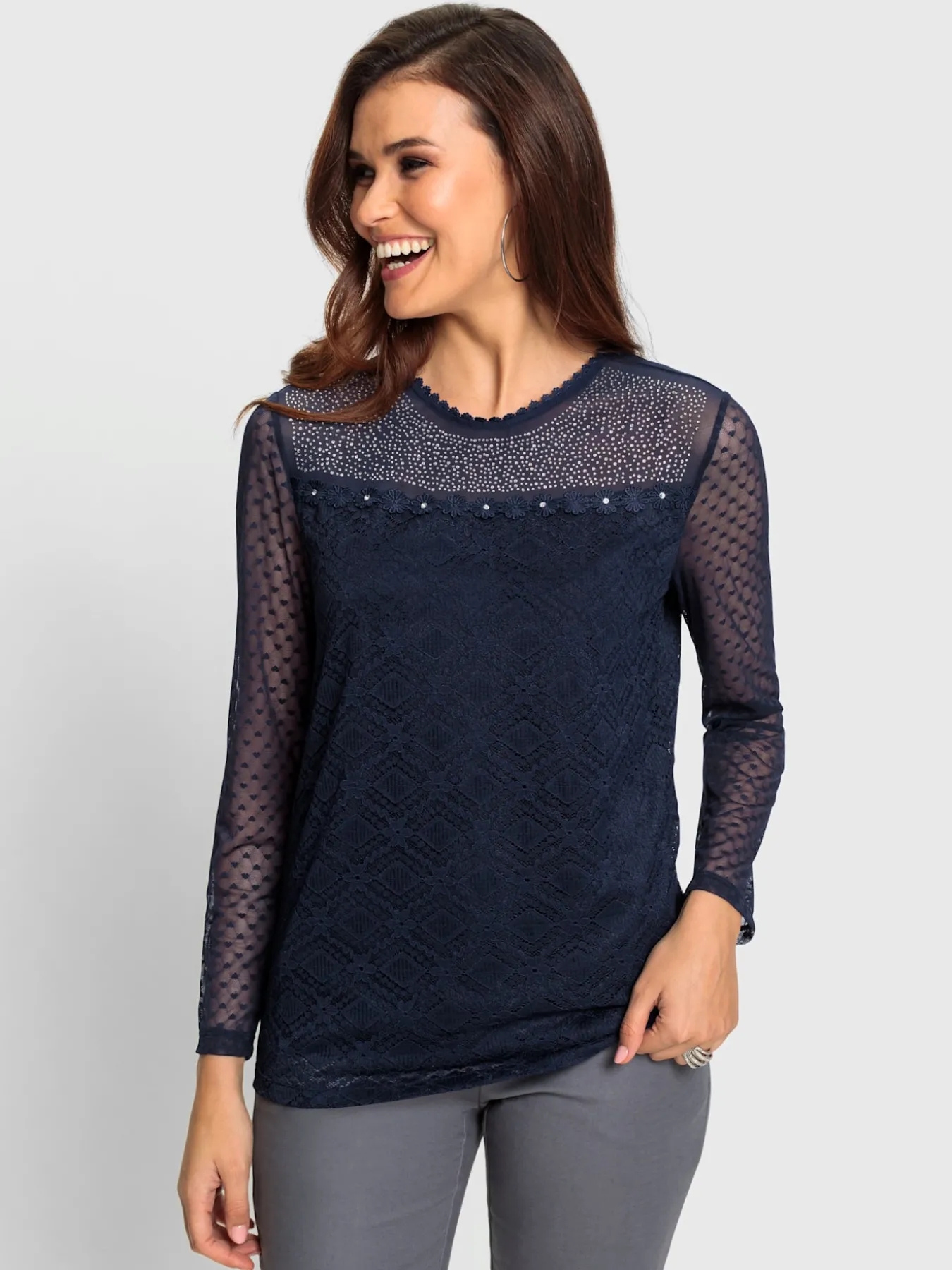 T-shirt en dentelle opaque avec doublure