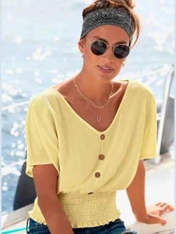 T-shirt en v fausse patte de boutonnage devant