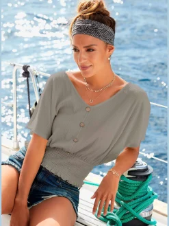 T-shirt en v fausse patte de boutonnage devant