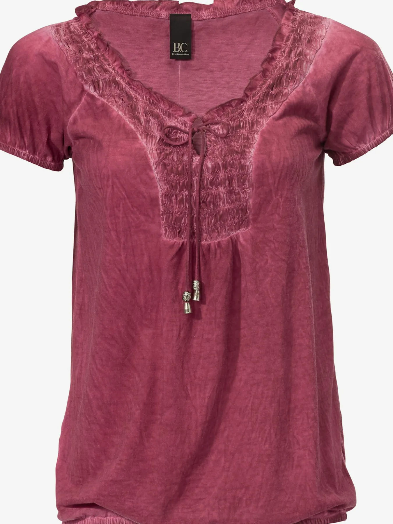 T-shirt en v look tendance avec empiècement smocké à l'encolure