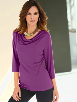 T-shirt femme souple col bénitier manches 3/4