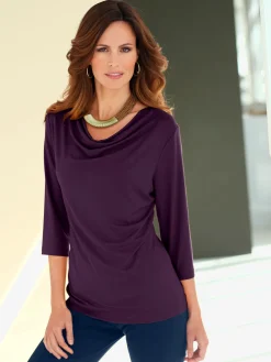 T-shirt femme souple col bénitier manches 3/4