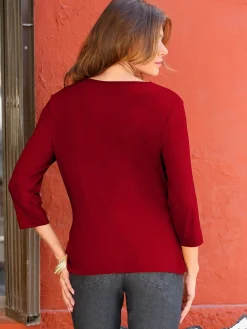 T-shirt femme souple col bénitier manches 3/4