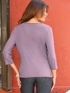 T-shirt femme souple col bénitier manches 3/4