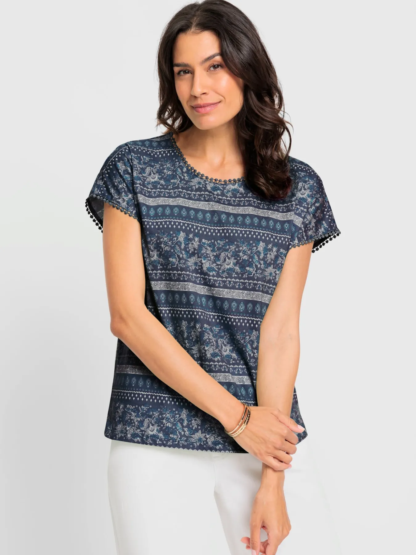 T-shirt imprimé bordure en dentelle décorative