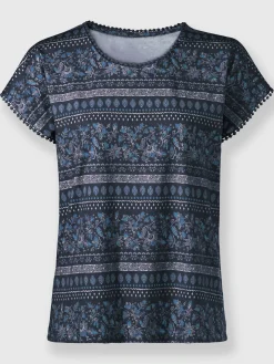 T-shirt imprimé bordure en dentelle décorative