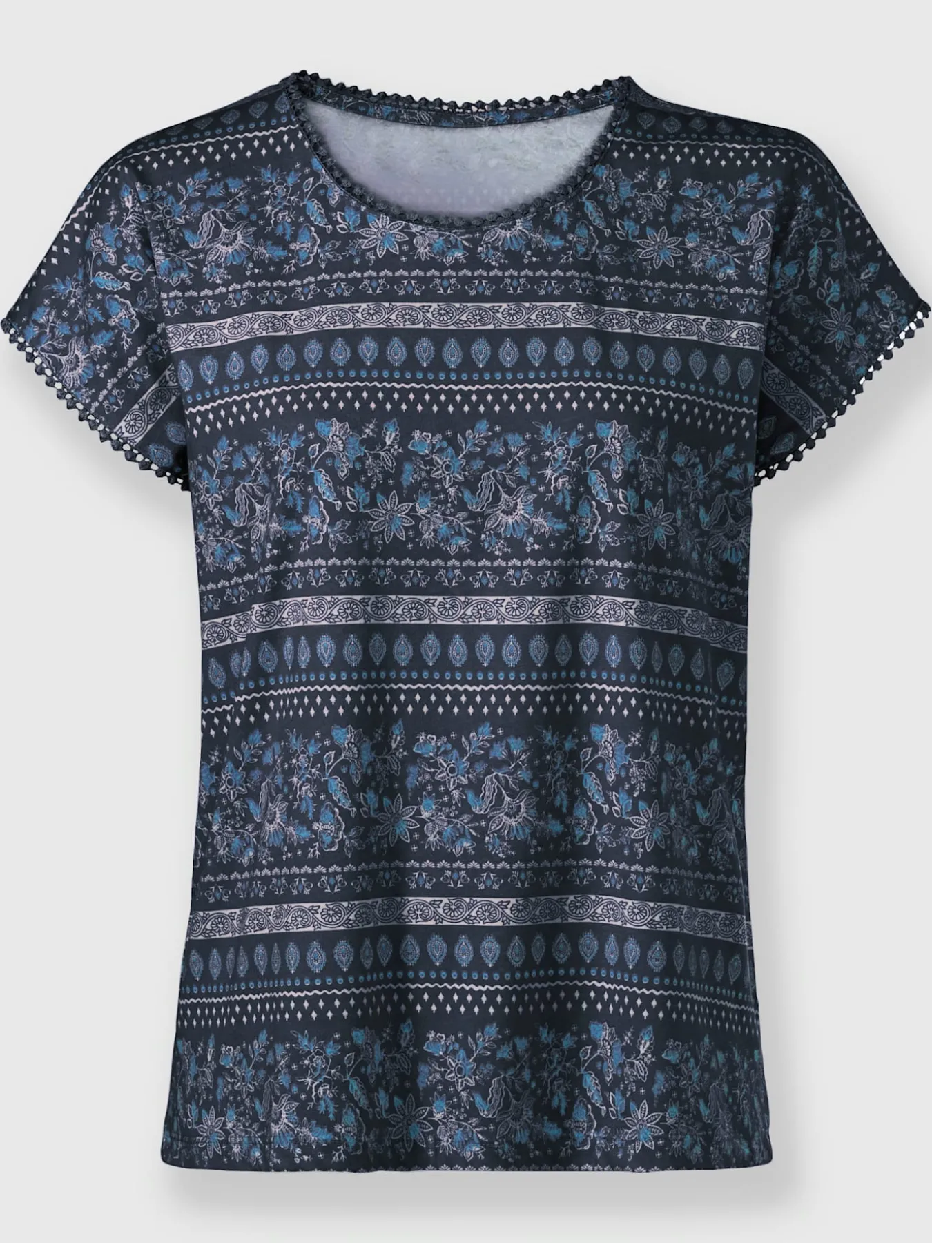 T-shirt imprimé bordure en dentelle décorative