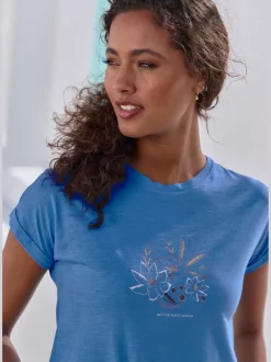 T-shirt imprimé brillant, doré et estival devant