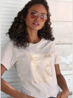 T-shirt imprimé devant estival avec détails brillants